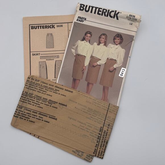 Butterick Other - Vtg Butterick 6636 Sewing Pattern Misses Blouse Skirt Size 12 1980s Sizing Flap